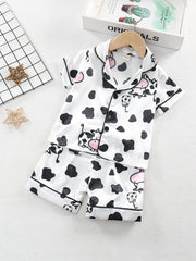 Toddler Girl's Cow Pajamas Set Cute Button Top & Shorts PJ Lounge Wear