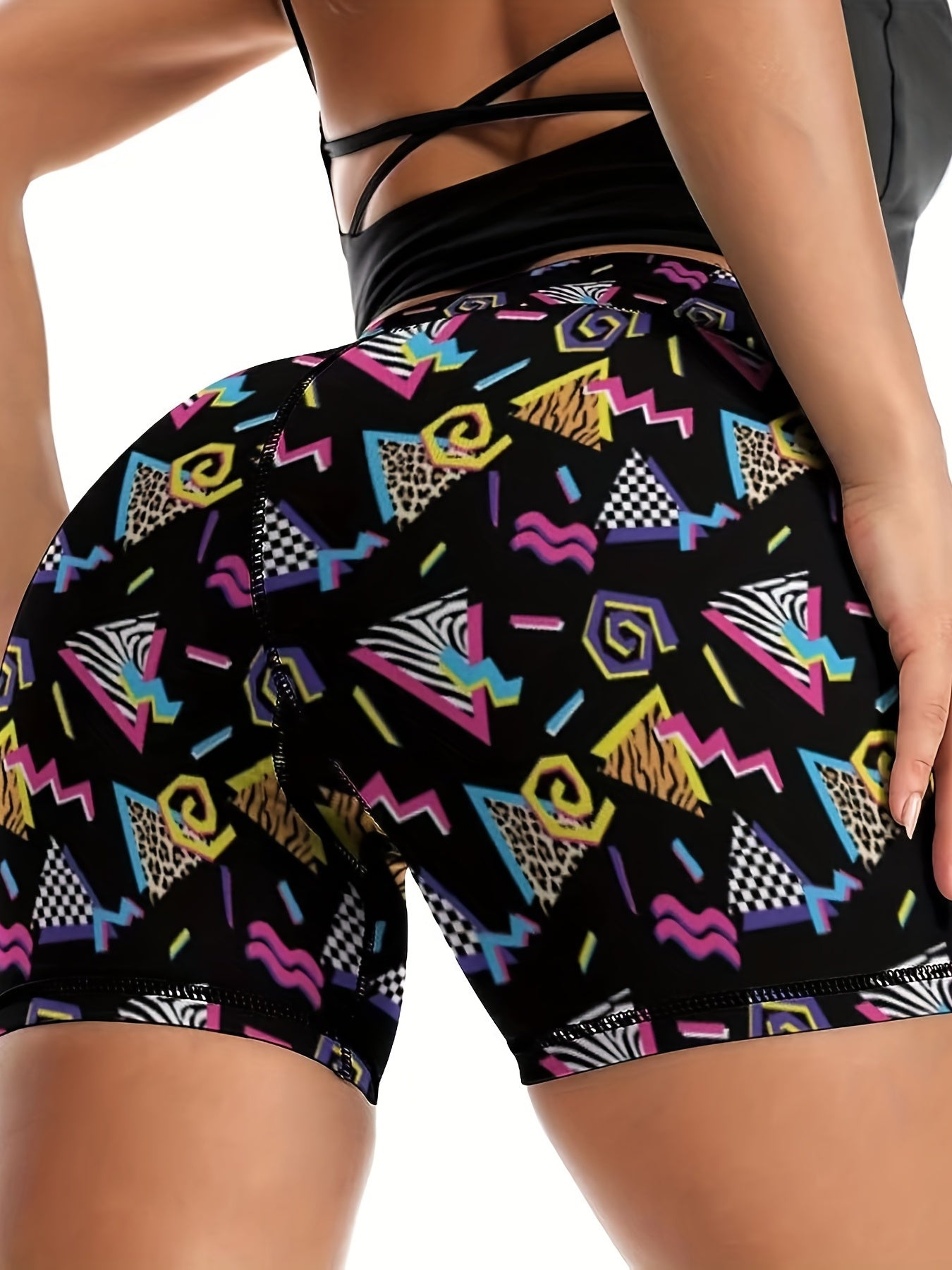 Geometric Pattern Yoga Shorts High Waist Sports Shorts