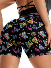 Geometric Pattern Yoga Shorts High Waist Sports Shorts