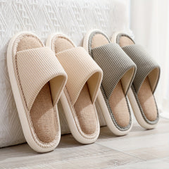 Women's Open Toe Linen Slippers Soft Sole Slip On Shoes