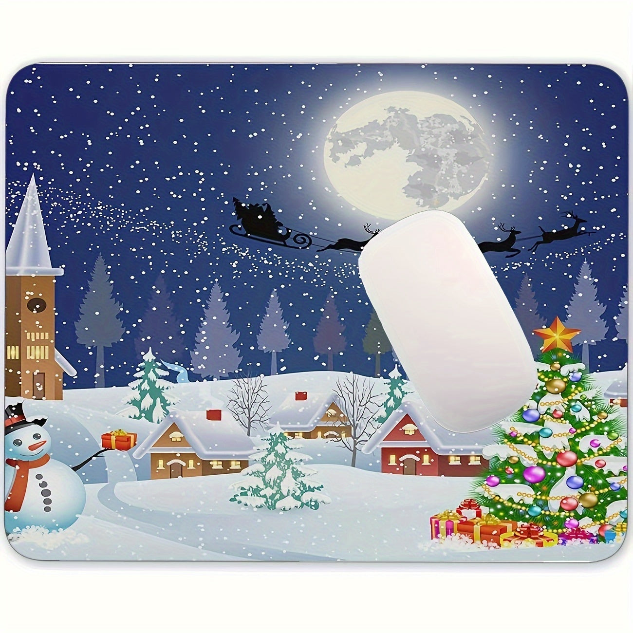 Christmas Mouse Pad Snowman Santa Claus Silhouette Rubber 20x24