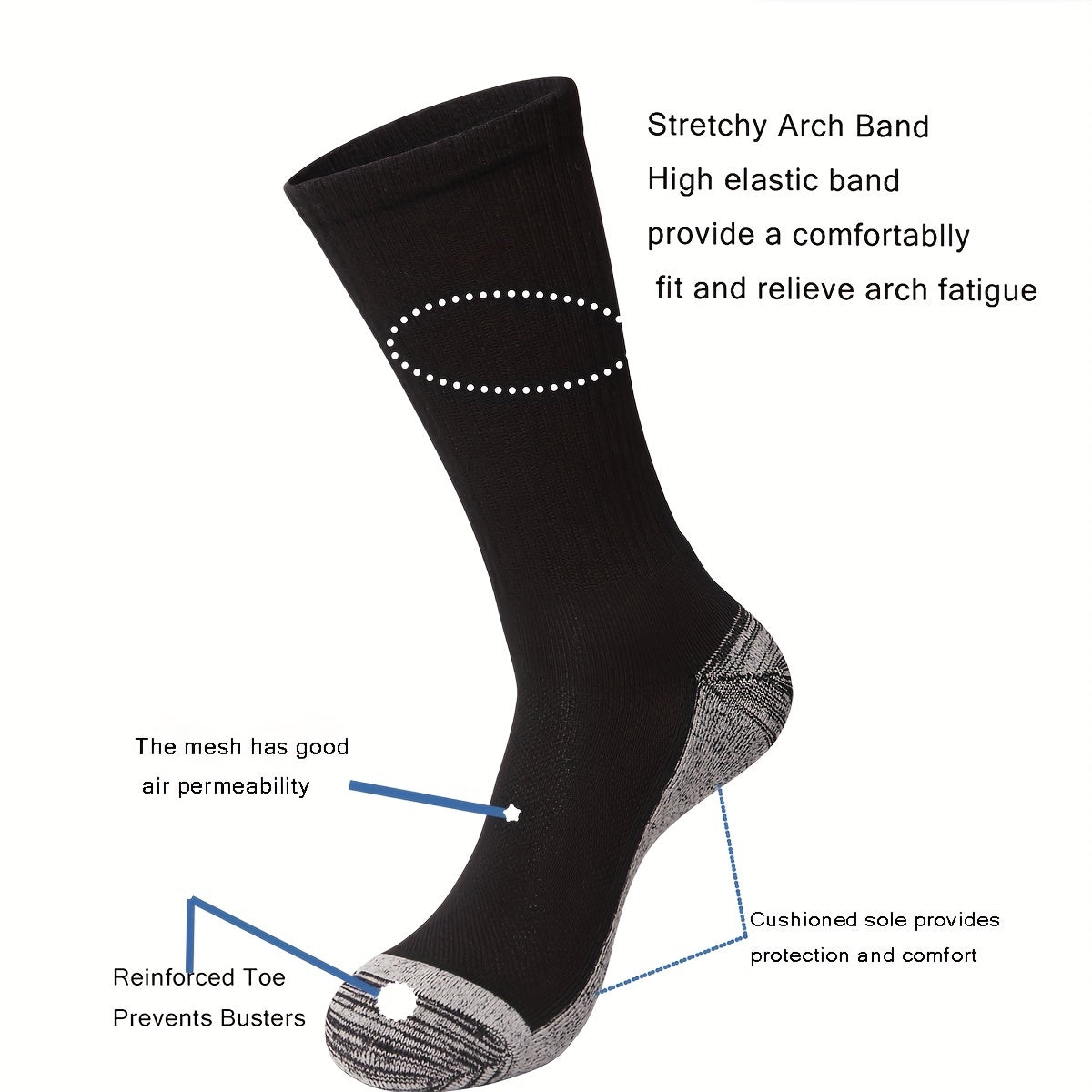 6 Pairs Mid-Calf Socks for Outdoor Activities - Shock Absorbing and Breathable