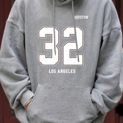 Number 32 Print Hoodie For Men Casual Graphic Pullover Hooded Sweatshirt
