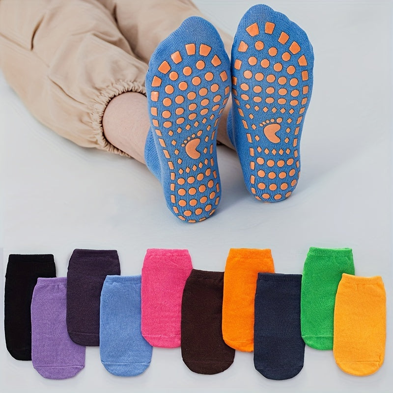 6 Pairs Solid Non-Slip Floor Socks for Kids & Adults - Trampoline Socks