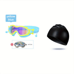 Silicone Cap Swimming Goggles PC Anti fog Wide View Glasses