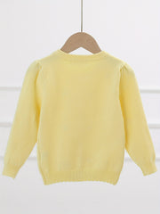 Girls Heart Embroidery Round Neck Knit Cardigan for Spring Fall