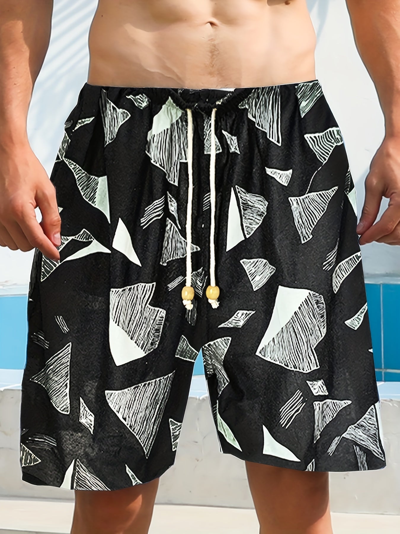 Stones Print Casual Drawstring Summer Pool Beach Shorts Men's Lounge Shorts