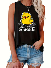 Duck Print Tank Top, Sleeveless Summer Casual Top