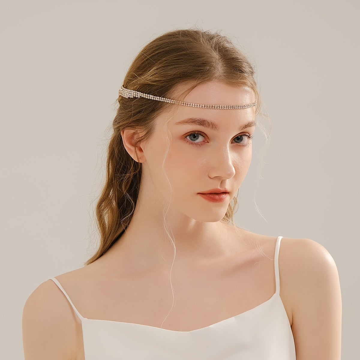 Boho Leaf Tassel Rhinestone Head Chain Crystal Headband Golden Jewelry Hair Acce
