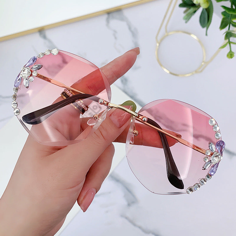 Rhinestone Square Sunglasses Vintage Ladies Stylish Oversized Sun Glasses