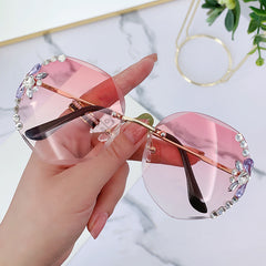 Rhinestone Square Sunglasses Vintage Ladies Stylish Oversized Sun Glasses