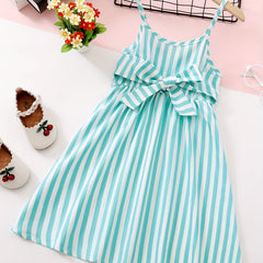 Girls' Striped Sundress Spaghetti Strap Short Dress
