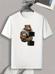 Men's Slim Fit Barbell Pattern Print Muscle Bear T-shirt