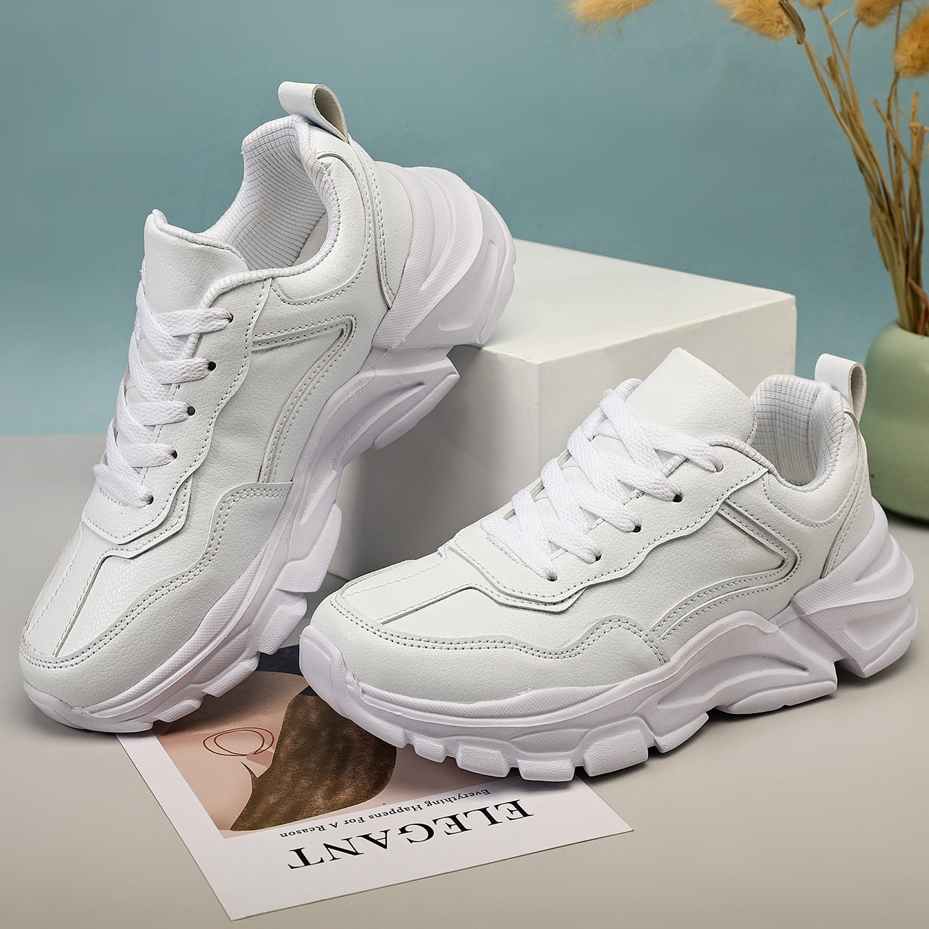 Women's Lightweight Faux Leather Sneakers