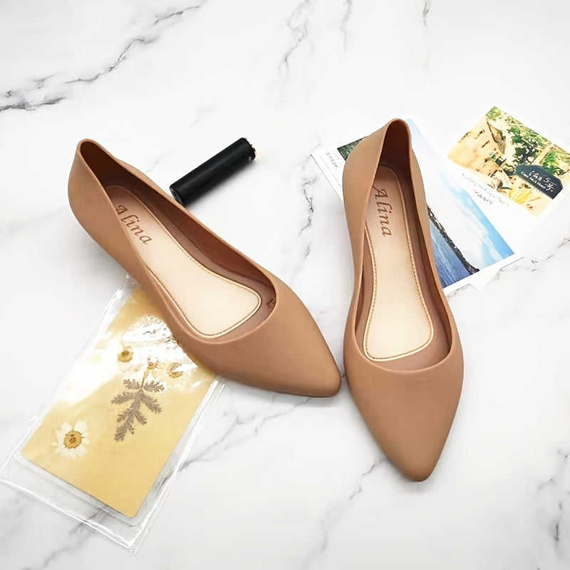 Waterproof Pointed Toe Ballet Flats Solid Slip On Flat Shoes
