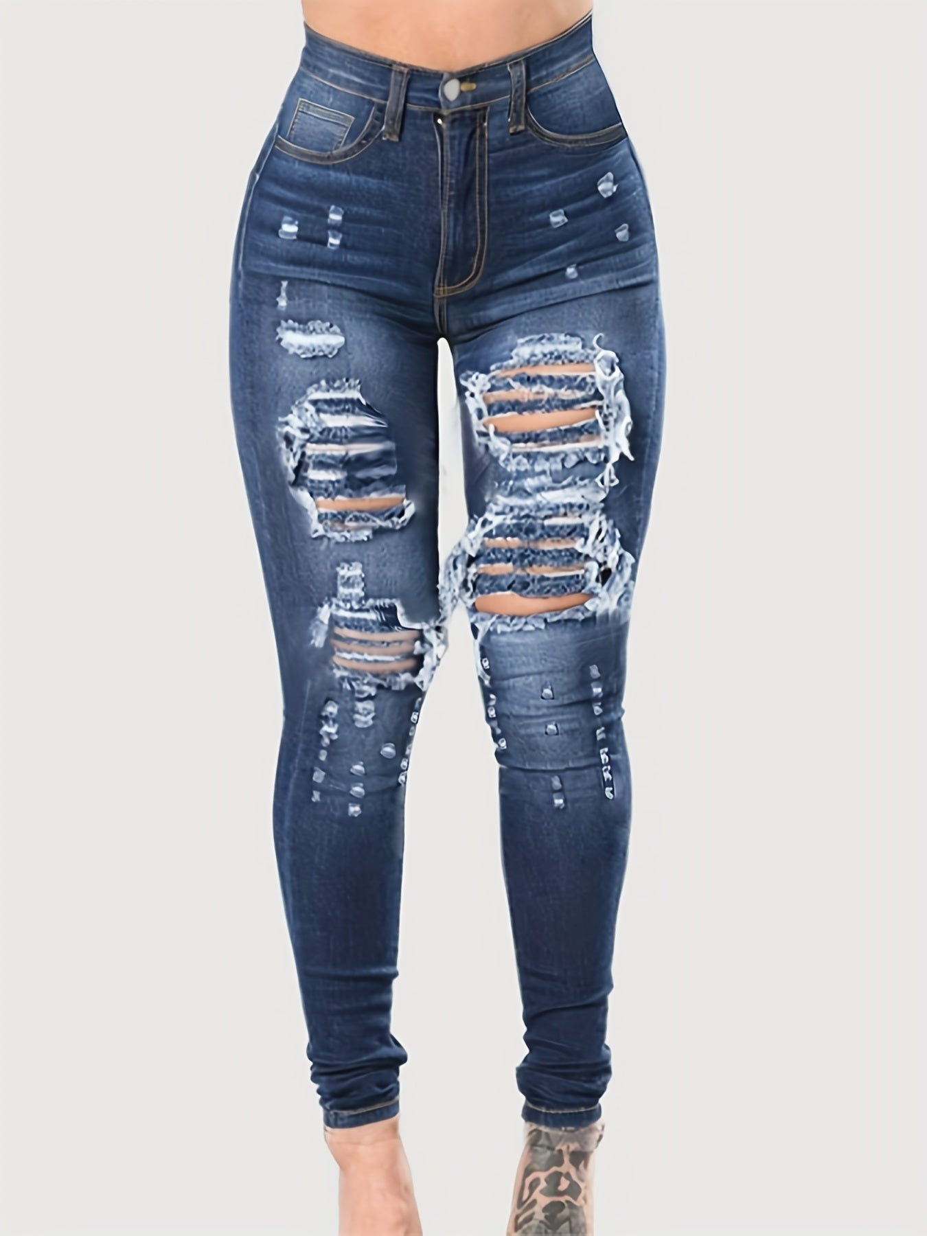 Sexy Jeans Women's Plus Ripped High Rise Button Fly Raw Trim Jeans