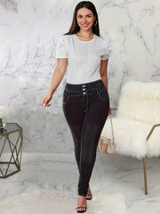 High Waist Solid Button Up Skinny Jeans