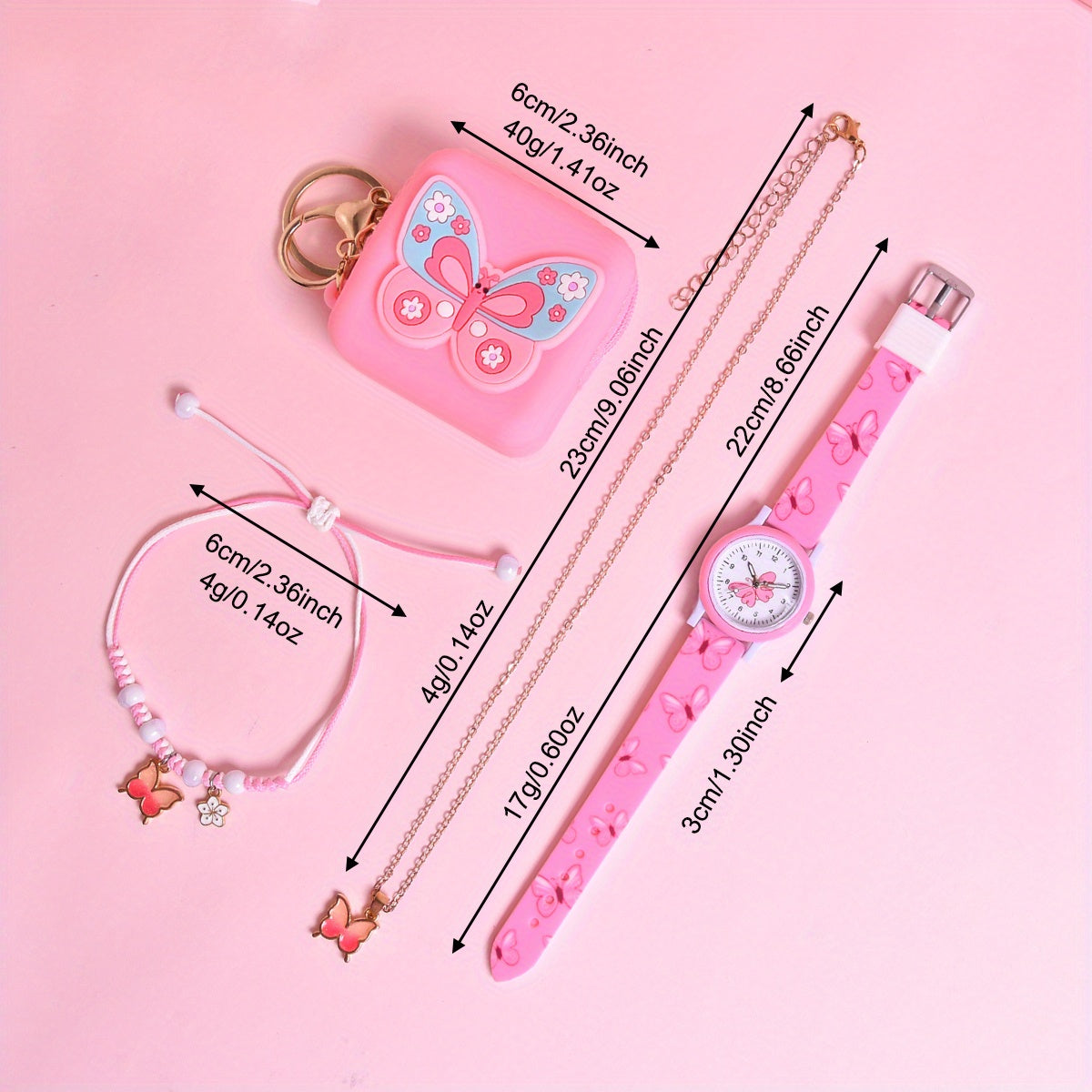 Soft Silicone Butterfly Princess Girls' Watch & Coin Purse Gift Set