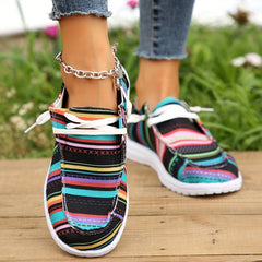 Women's Colorful Striped Canvas Shoes Lightweight Slip On Casual Loafers