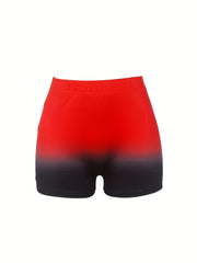 Women's Plus Art Letter Print Ombre Elastic High Rise Medium Stretch Shorts