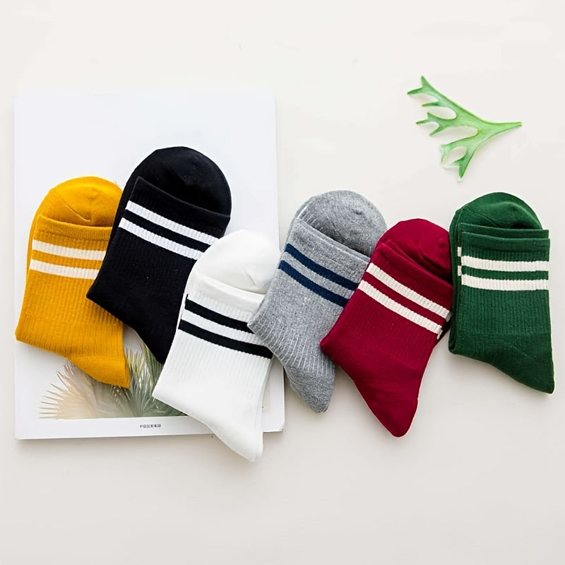 2 Pairs Striped Trim Short Socks Women's Stocking