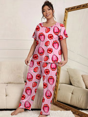 Strawberry & Lip Print Short Sleeve Pajama Set