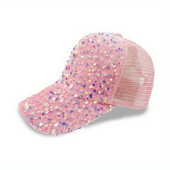 Sequin Decor Baseball Cap Glitter Mesh Trucker Hat