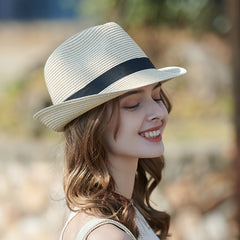 Women's Khaki Straw Fedora Sun Hat