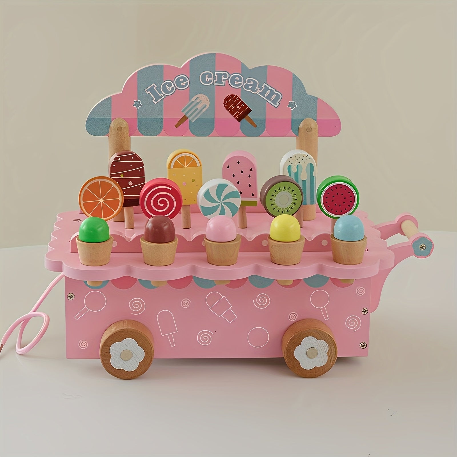 Wooden Playhouse Ice Cream Truck & Dessert Shop Role Playing Toys
