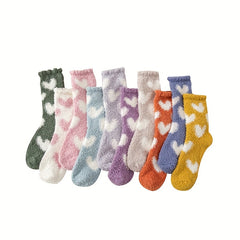 10 Pairs Heart Pattern Socks Warm Fuzzy Stockings
