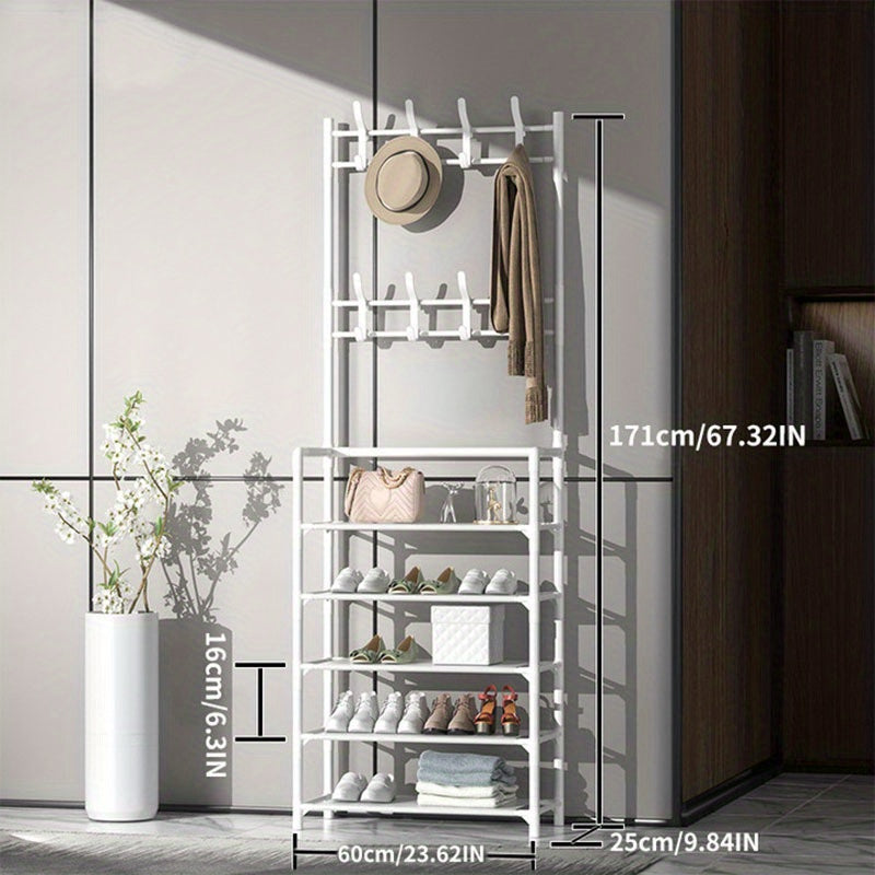 Entrance Coat Rack Foyer Shoe Rack with Storage Shelves and Hooks