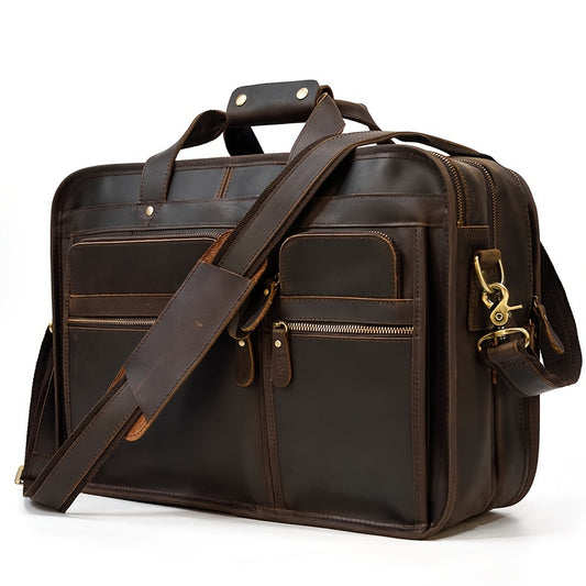Men's Leather Briefcase Large Business Bag Dark Brown