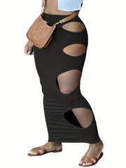 Sexy Skirt Women's Plus Solid Side Cut Out Elastic Bodycon Pencil Skir