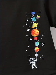 Boys Astronaut Rocket Print T-shirt & Shorts Set Kids Summer Outfit