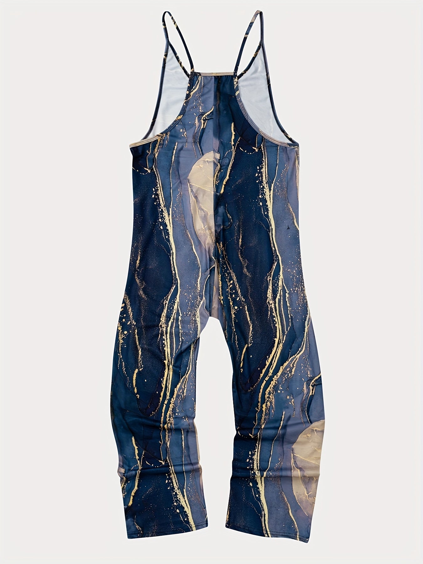 Marble Print Dual Pocket Overall Jumpsuit