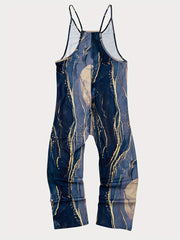 Marble Print Dual Pocket Overall Jumpsuit