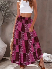 Boho Colorblock Drawstring Skirt for Women