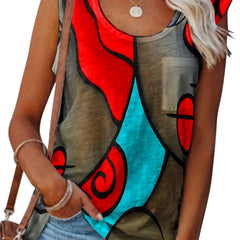 Abstract Print Tank Top Sleeveless Summer Casual