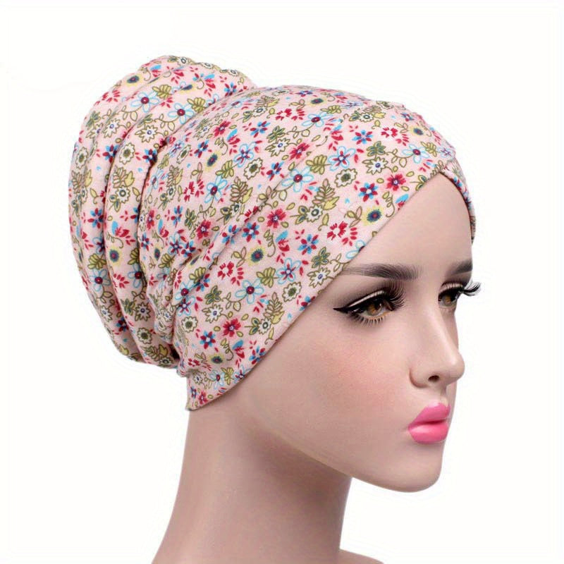 Vintage Flower Print Turban Cap Elastic Head Wrap Bohemian Bandana