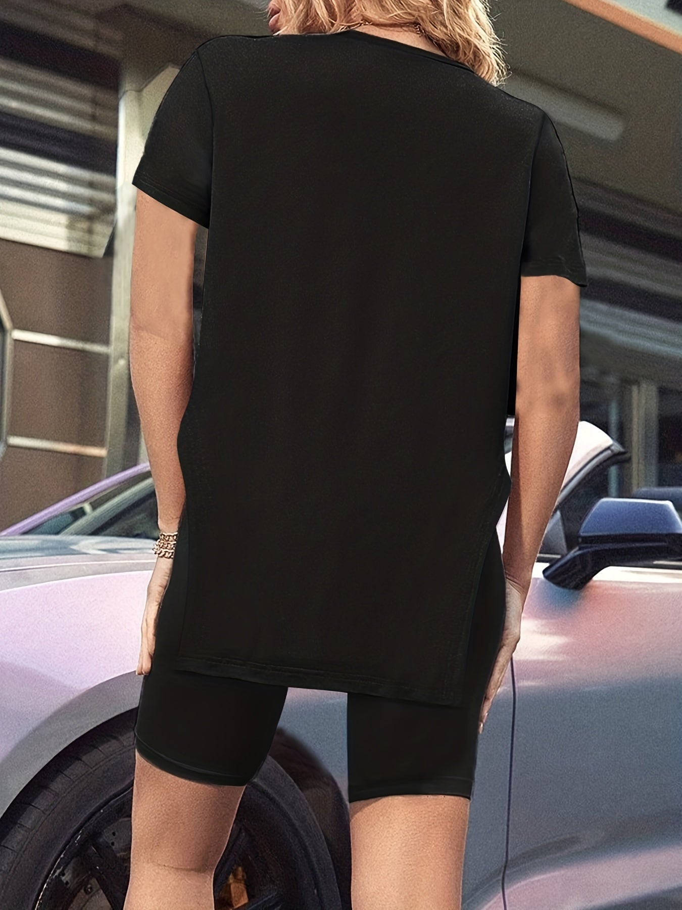 Lips Print Two Piece Set Short Sleeve T Shirt & Shorts Casual 2pcs Outfit