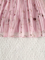 Girls Floral Print Lace Mesh Dress Kids Summer Clothing