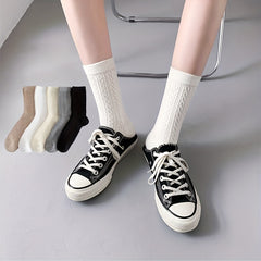 5 Pairs Retro Twist Textured Mid Tube Socks Women's Stockings