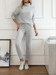 Ribbed Two Piece Set Long Sleeve Turtleneck Top & Slim Pants Outfits