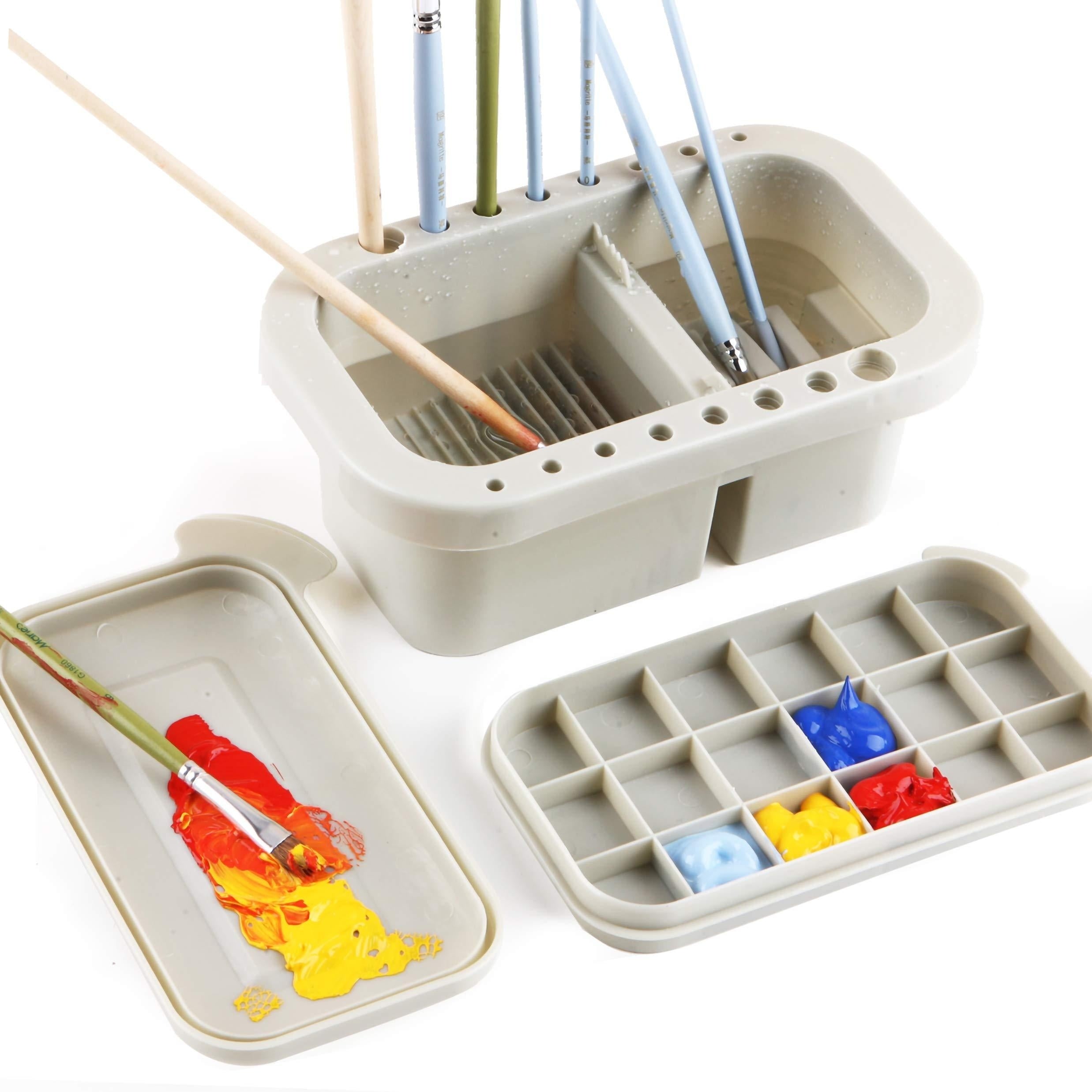 Rectangular Brush Tub with Integrated Palette in Lid 16 Hole Function