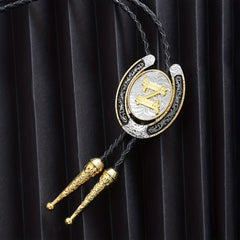 Men's Western Cowboy Golden Initial Letter Bolo Tie