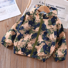 Boys Dinosaur Camo Hooded Jacket Windbreaker Outerwear