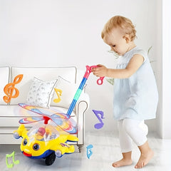 Kids Hand Push Cart Toy Baby Walker Aircraft Cart with Bell Sound