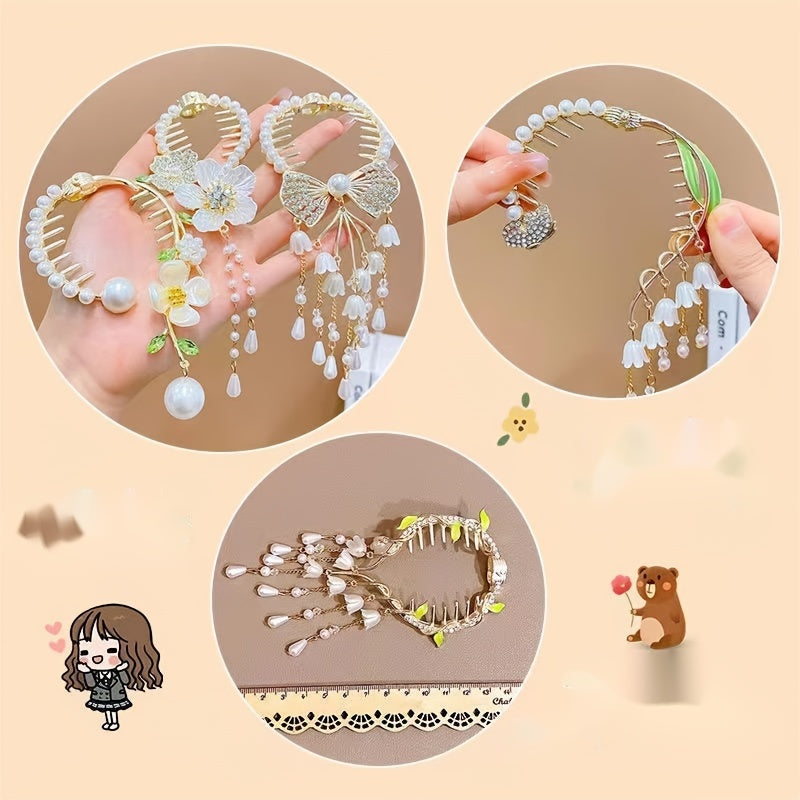 Butterfly Bell Orchid Tassel Hair Clips Vintage Headwear