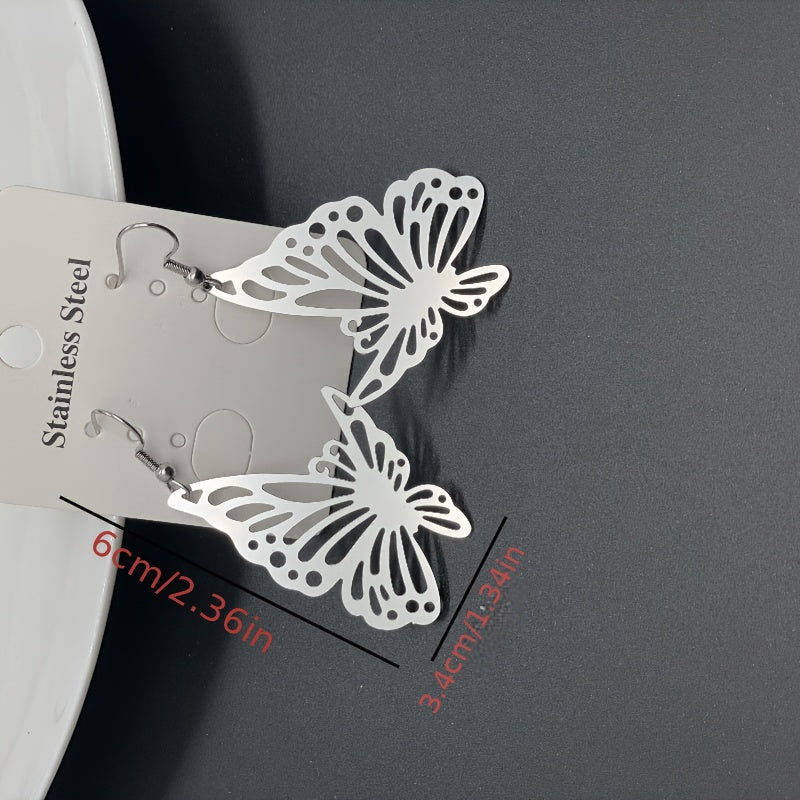 Silvery Butterfly Earrings Hollow Stud Female Versatile