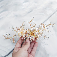 Flower & Rhinestone Hair Comb Bridal Wedding Headwear Hair Accessory